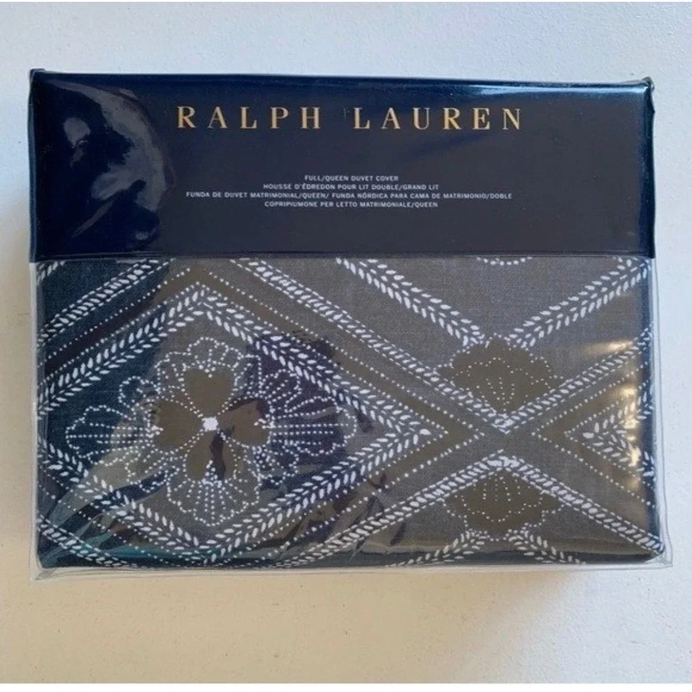 Ralph Lauren Francois Full Queen Duvet Cover Navy Blue 100% Cotton 92x96 NEW